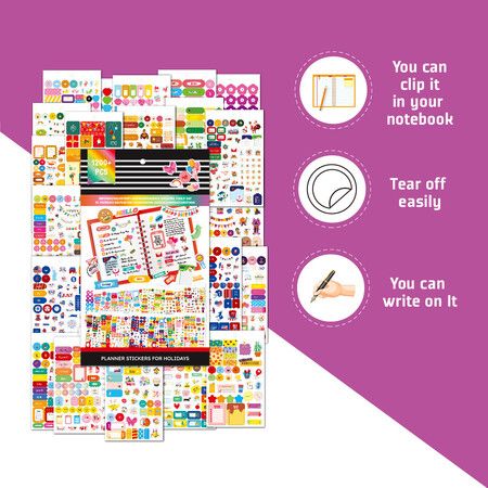 Planner Stickers Pack 24 Sheets 1200 Stickers Stylish Variety Assortment Bundle Accessories Planning Decorating Planners Journals Calendars