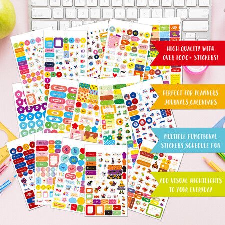 Planner Stickers Pack 24 Sheets 1200 Stickers Stylish Variety Assortment Bundle Accessories Planning Decorating Planners Journals Calendars