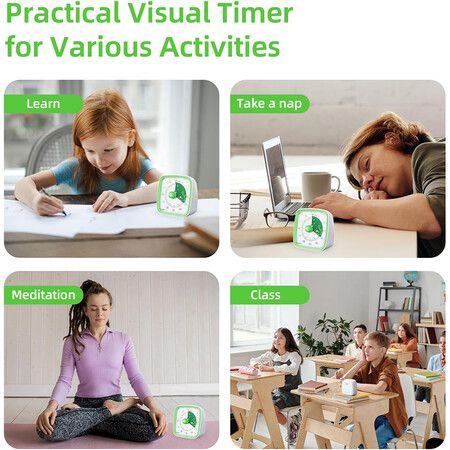 60-Minute Visual Timer with Night Light, Countdown Timer for Classroom Home Kitchen Office, Pomodoro Timer with Rainbow Pattern for Kids (Green)