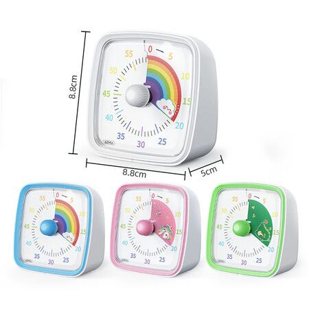 60-Minute Visual Timer with Night Light, Countdown Timer for Classroom Home Kitchen Office, Pomodoro Timer with Rainbow Pattern for Kids (White)