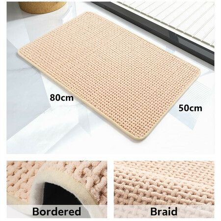 Chenille Bath Mat-Rubber Backing Bathroom Rugs Non Slip-Quick Dry Bath Mats for Bathroom Floor- Rugs Fit Under Door(Beige-50*80CM)