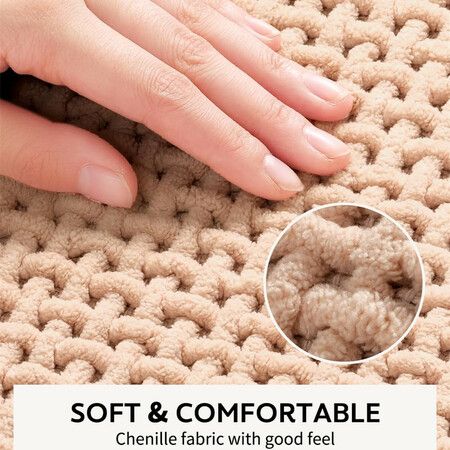 Chenille Bath Mat-Rubber Backing Bathroom Rugs Non Slip-Quick Dry Bath Mats for Bathroom Floor- Rugs Fit Under Door(Beige-50*80CM)