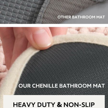 Chenille Bath Mat-Rubber Backing Bathroom Rugs Non Slip-Quick Dry Bath Mats for Bathroom Floor- Rugs Fit Under Door(Beige-50*80CM)