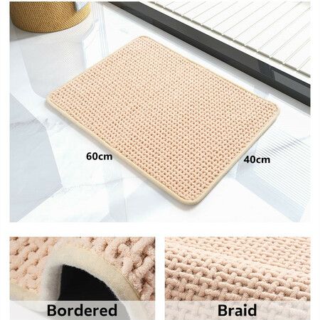 Chenille Bath Mat-Rubber Backing Bathroom Rugs Non Slip-Quick Dry Bath Mats for Bathroom Floor- Rugs Fit Under Door(Beige-40*60CM)