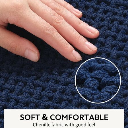 Chenille Bath Mat-Rubber Backing Bathroom Rugs Non Slip-Quick Dry Bath Mats for Bathroom Floor- Rugs Fit Under Door(Blue-50*80CM)