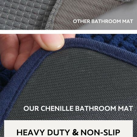 Chenille Bath Mat-Rubber Backing Bathroom Rugs Non Slip-Quick Dry Bath Mats for Bathroom Floor- Rugs Fit Under Door(Blue-50*80CM)