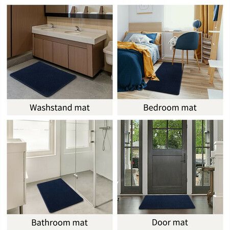 Chenille Bath Mat-Rubber Backing Bathroom Rugs Non Slip-Quick Dry Bath Mats for Bathroom Floor- Rugs Fit Under Door(Blue-40*60CM)