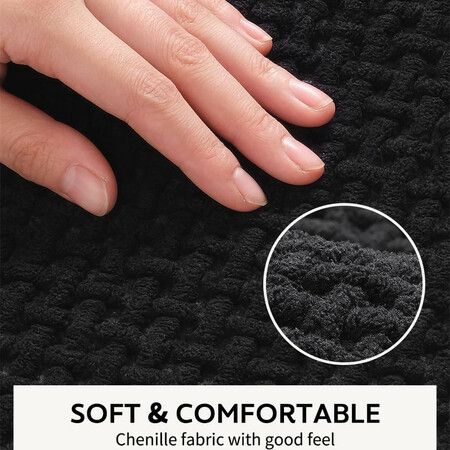 Chenille Bath Mat-Rubber Backing Bathroom Rugs Non Slip-Quick Dry Bath Mats for Bathroom Floor- Rugs Fit Under Door(Black-40*60CM)