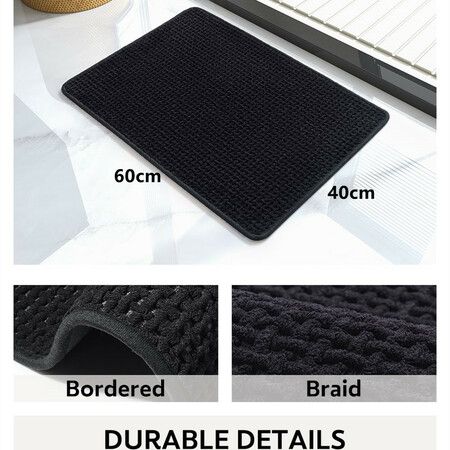 Chenille Bath Mat-Rubber Backing Bathroom Rugs Non Slip-Quick Dry Bath Mats for Bathroom Floor- Rugs Fit Under Door(Black-40*60CM)