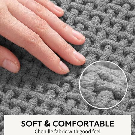 Chenille Bath Mat-Rubber Backing Bathroom Rugs Non Slip-Quick Dry Bath Mats for Bathroom Floor- Rugs Fit Under Door(Grey-50*80CM)