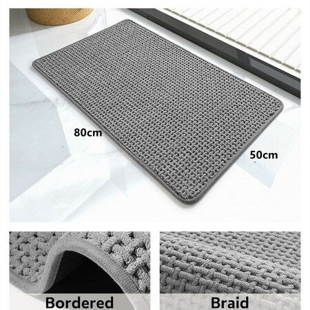 Chenille Bath Mat-Rubber Backing Bathroom Rugs Non Slip-Quick Dry Bath Mats for Bathroom Floor- Rugs Fit Under Door(Grey-50*80CM)