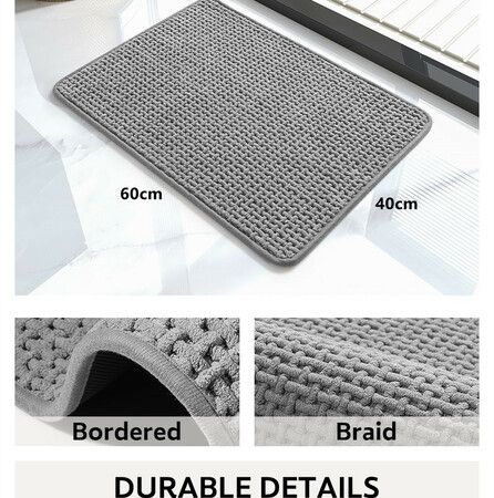 Chenille Bath Mat-Rubber Backing Bathroom Rugs Non Slip-Quick Dry Bath Mats for Bathroom Floor- Rugs Fit Under Door(Grey-40*60CM)