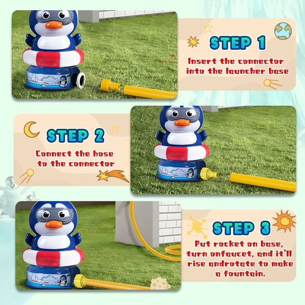 Flying Animal Sprinklers for Kids Water Toys Attaches to Garden Hose Splashing Fun Toys for Age 3+ Child Boys Girls Holiday Birthday Gift Penguin