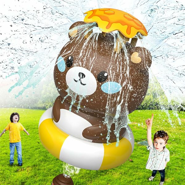 Flying Animal Sprinklers for Kids Water Toys Attaches to Garden Hose Splashing Fun Toys for Age 3+ Child Boys Girls Holiday Birthday Gift Bear