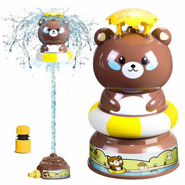 Flying Animal Sprinklers for Kids Water Toys Attaches to Garden Hose Splashing Fun Toys for Age 3+ Child Boys Girls Holiday Birthday Gift Bear