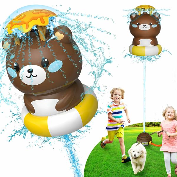 Flying Animal Sprinklers for Kids Water Toys Attaches to Garden Hose Splashing Fun Toys for Age 3+ Child Boys Girls Holiday Birthday Gift Bear