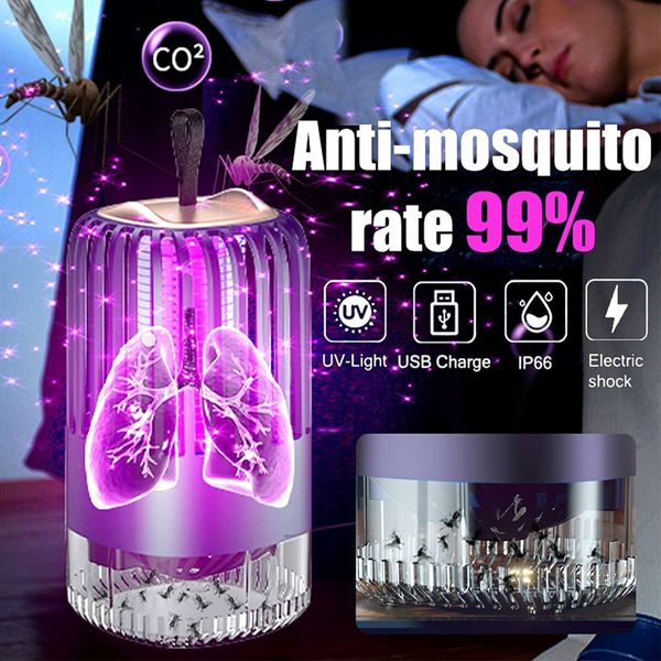 Electric Mosquito UV light Killer 2000mAh USB Powered for Indoor and Outdoor Quiet Turbine Bug Zapper Trap Dark Blue