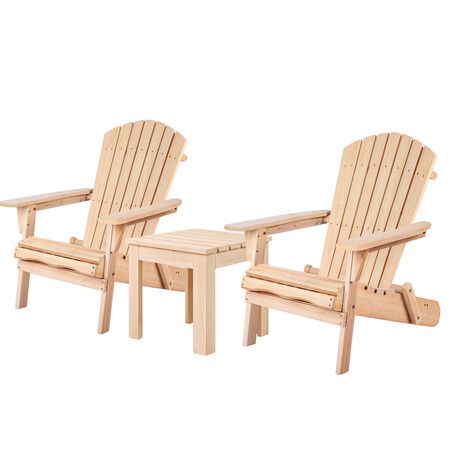 ALFORDSON Adirondack Chairs Table 3PCS Set Outdoor Furniture w/ Ottoman Beach Wood