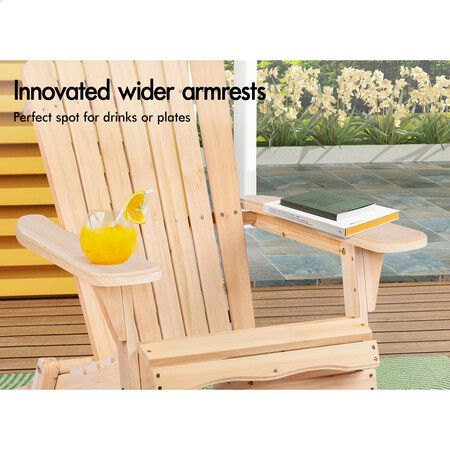 ALFORDSON Adirondack Chairs Table 3PCS Set Outdoor Furniture w/ Ottoman Beach Wood