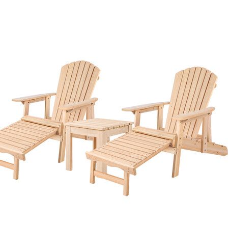 ALFORDSON Adirondack Chairs Table 3PCS Set Wooden Outdoor Furniture Beach Wood