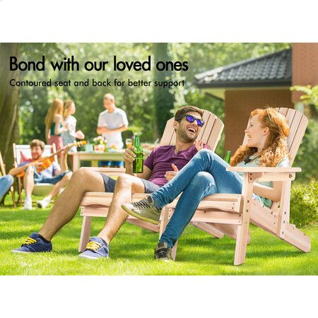 ALFORDSON Adirondack Chairs Table 3PCS Set Wooden Outdoor Furniture Beach Wood