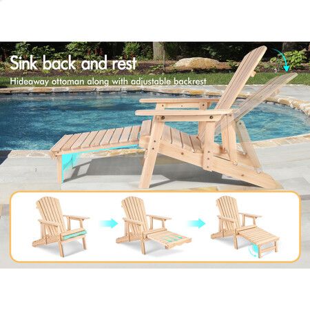 ALFORDSON Adirondack Chairs Table 3PCS Set Wooden Outdoor Furniture Beach Wood