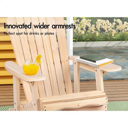 ALFORDSON Adirondack Chairs Table 3PCS Set Wooden Outdoor Furniture Beach Wood