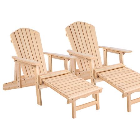 ALFORDSON 2x Outdoor Chairs Wooden Adirondack w/ Ottoman Patio Beach Garden Wood