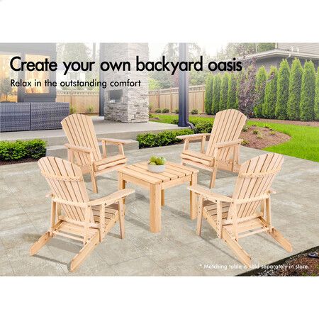 ALFORDSON 2x Outdoor Chairs Wooden Adirondack w/ Ottoman Patio Beach Garden Wood