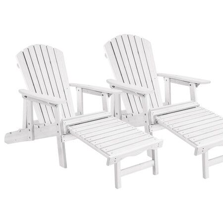 ALFORDSON 2x Outdoor Chairs Wooden Adirondack w/ Ottoman Patio Beach Garden White