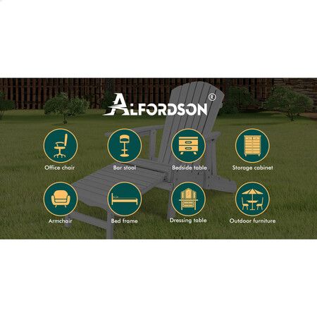 ALFORDSON 2x Outdoor Chairs Wooden Adirondack w/ Ottoman Patio Beach Garden White