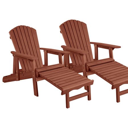 ALFORDSON 2x Outdoor Chairs Wooden Adirondack w/ Ottoman Patio Beach Garden Brown