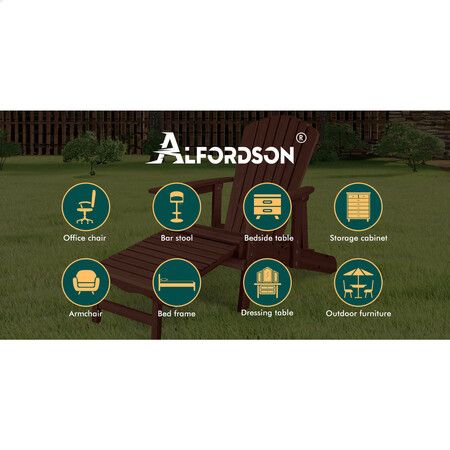 ALFORDSON 2x Outdoor Chairs Wooden Adirondack w/ Ottoman Patio Beach Garden Brown