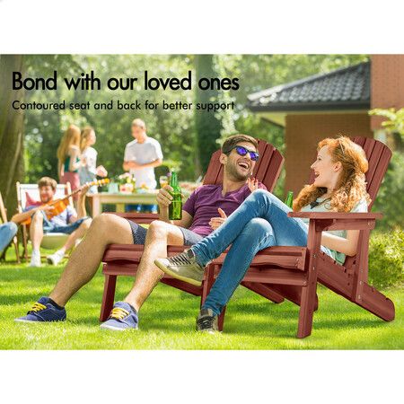 ALFORDSON 2x Outdoor Chairs Wooden Adirondack w/ Ottoman Patio Beach Garden Brown