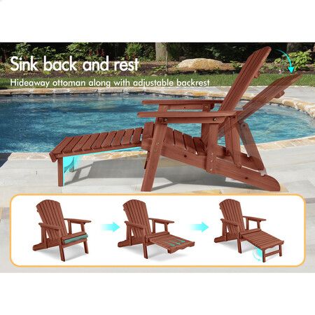 ALFORDSON 2x Outdoor Chairs Wooden Adirondack w/ Ottoman Patio Beach Garden Brown