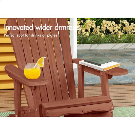 ALFORDSON 2x Outdoor Chairs Wooden Adirondack w/ Ottoman Patio Beach Garden Brown