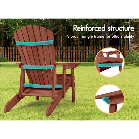 ALFORDSON 2x Outdoor Chairs Wooden Adirondack w/ Ottoman Patio Beach Garden Brown