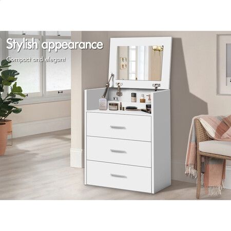 ALFORDSON Dressing Table Stool Set 2-In-1 Makeup Mirror Storage Desk White