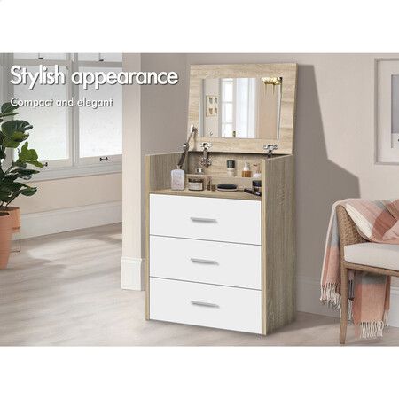 ALFORDSON Dressing Table Stool Set 2-In-1 Makeup Mirror Storage Desk Wood