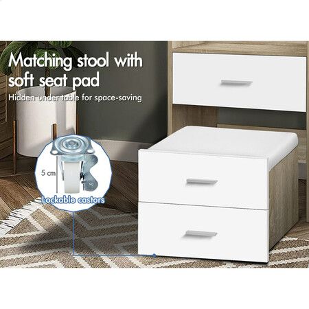 ALFORDSON Dressing Table Stool Set 2-In-1 Makeup Mirror Storage Desk Wood