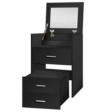 ALFORDSON Dressing Table Stool Set 2-In-1 Makeup Mirror Storage Desk Black