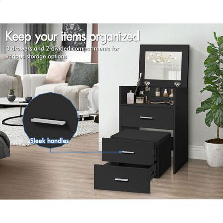 ALFORDSON Dressing Table Stool Set 2-In-1 Makeup Mirror Storage Desk Black