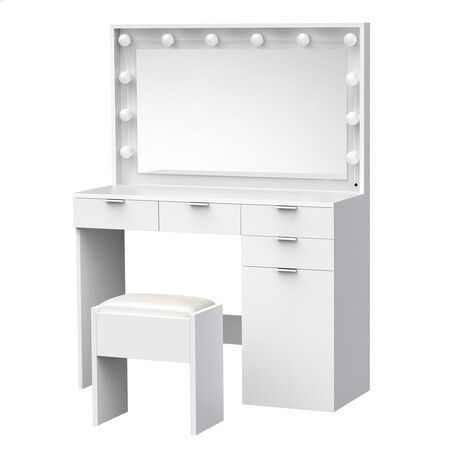 ALFORDSON Dressing Table Stool Set Makeup Mirror Desk 12 LED Bulbs White