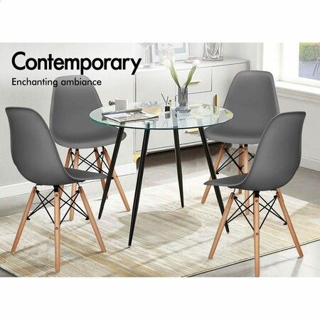 ALFORDSON 4x Dining Chairs Retro Solid Wood Steel Grey