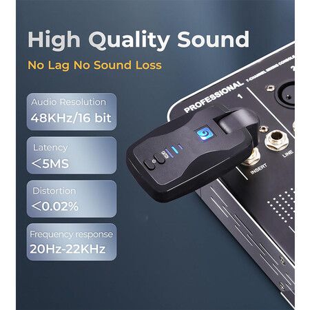 2.4GHz Wireless Guitar System with Mute Plug, 18 Channels Rechargeable Audio Wireless Guitar Transmitter Receiver with Hard Travel Case 164ft Range Work for 6 Hours for Electric Guitar Bass