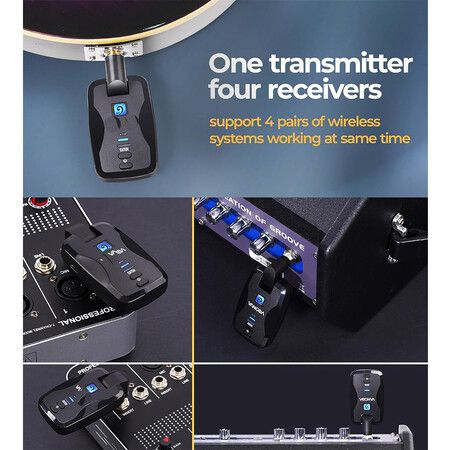 2.4GHz Wireless Guitar System with Mute Plug, 18 Channels Rechargeable Audio Wireless Guitar Transmitter Receiver with Hard Travel Case 164ft Range Work for 6 Hours for Electric Guitar Bass