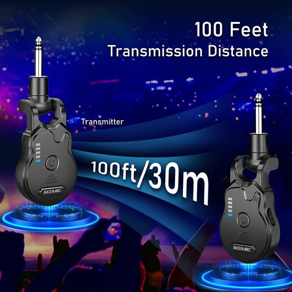 2.4GHz Wireless Guitar System Rechargeable 4 Channels Audio Wireless Guitar Transmitter Receiver for Guitar Bass Electric Instrument