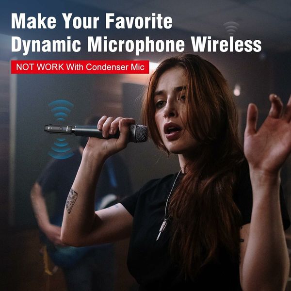 2.4G Wireless Microphone Audio Transmitter and Receiver System Plug on XLR Mic Adapter 6 Channels for Dynamic Mic, Audio Mixer, PA System, G6