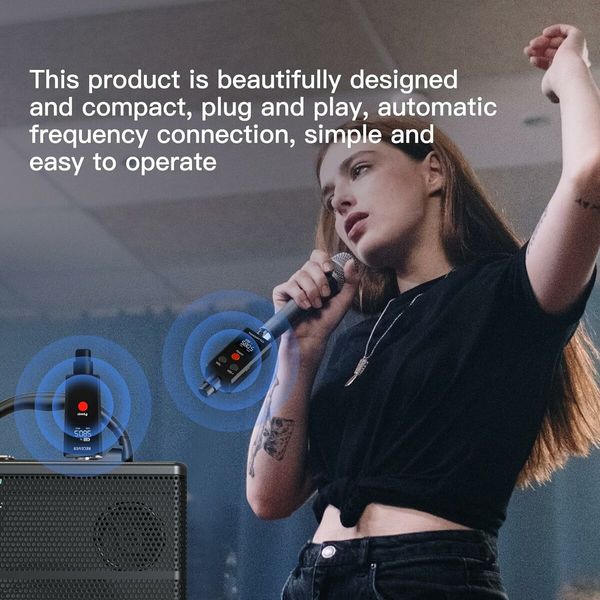 2.4GHz UHF Wireless Microphone System XLR Mic Adapter Wireless Transmitter and Receiver for Dynamic Microphone, Audio Mixer, PA System