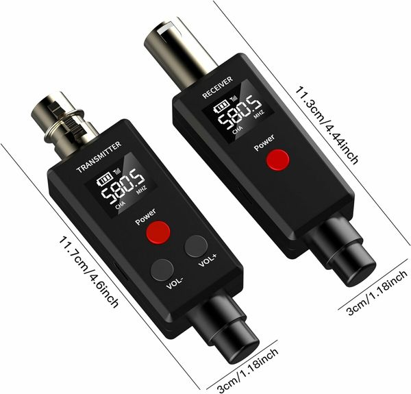 2.4GHz UHF Wireless Microphone System XLR Mic Adapter Wireless Transmitter and Receiver for Dynamic Microphone, Audio Mixer, PA System